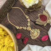 Vriksham South Indian Pink Stone Lakshmi Neckpiece-Pink Bead-G18873